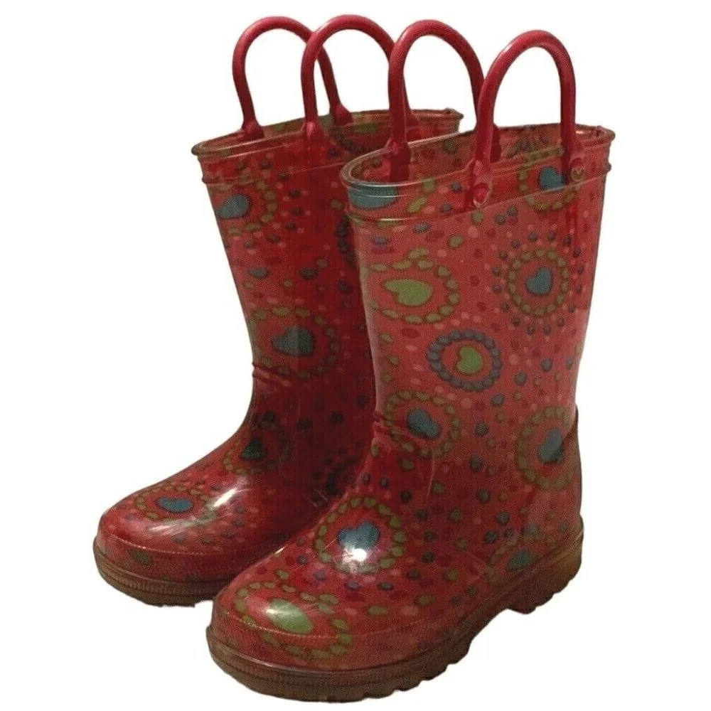 Girls Rain Boots Size 7/8 Multicolor Hearts